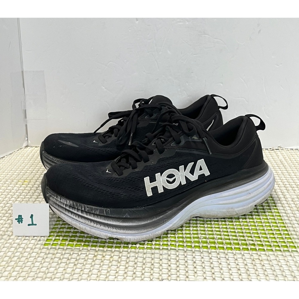 Hoka One One Bondi 8 Wide Women's 10D Black White Running Shoes GOOD